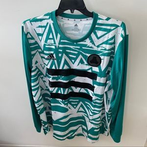 Adidas Sz 2XL Long Sleeve Jersey Green/White
